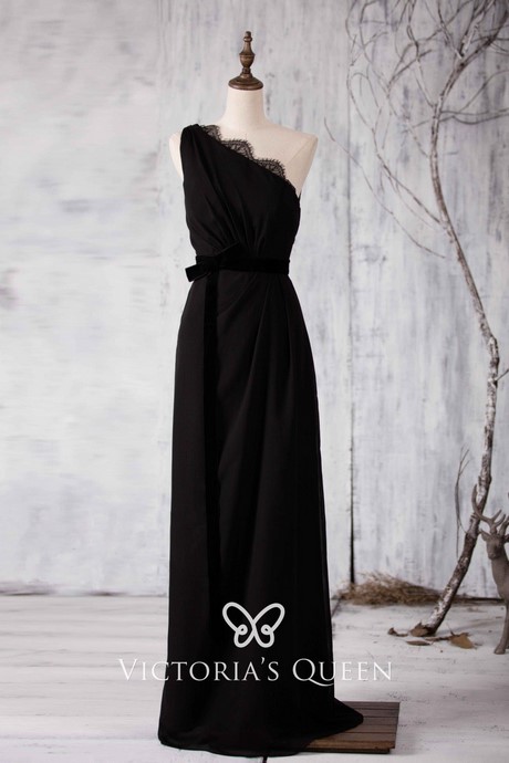 Een schouder zwarte kant jurk