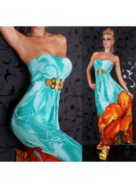Turquoise lange jurk