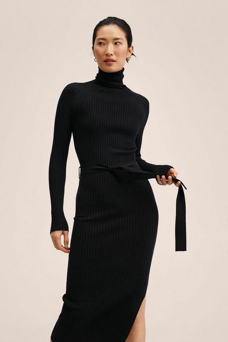 Gebreide jurk zwart met col gebreide-jurk-zwart-met-col-78