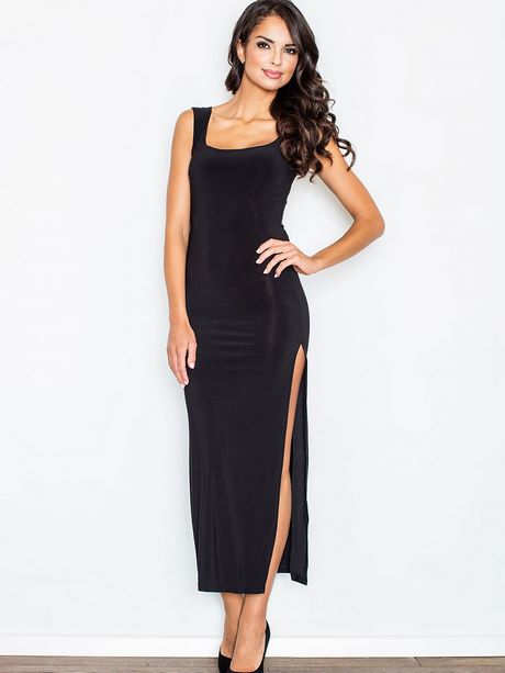 Lange jurk zwart met split