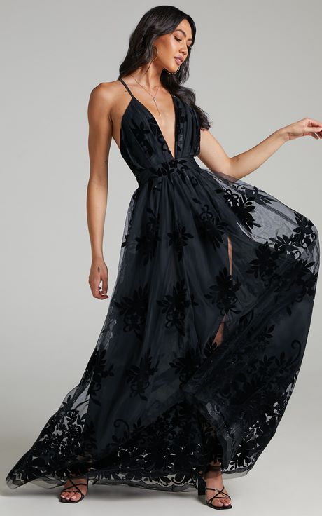 Zwarte avond maxi jurk