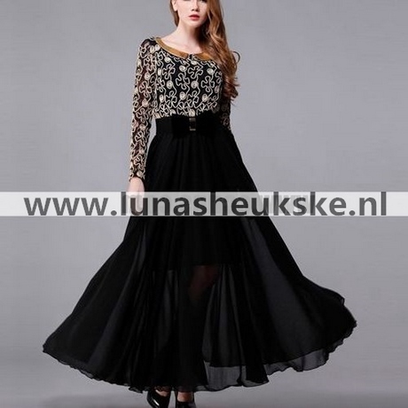 Zwarte lange jurk met kanten mouwen zwarte-lange-jurk-met-kanten-mouwen-45_18