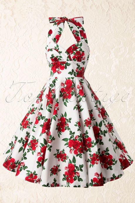 Witte jurk met rode bloemen