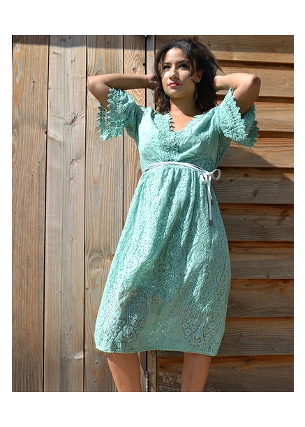 Turquoise kanten jurk